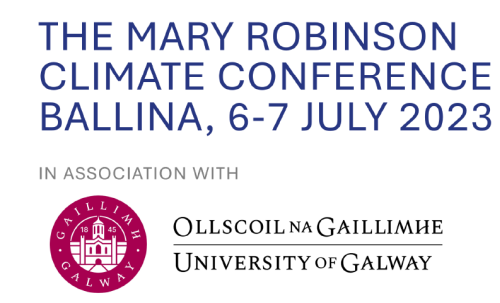 Logo of Universtiy of Galway and and date of Mary Robinson Climate Conference
